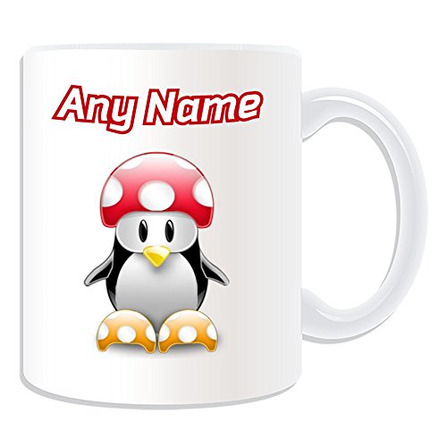 Personalised Gift - Toad Mug (Penguin Video Game Character Costume Design White) Name Message Unique Silly Funny Novelty Superhero Hero Super Computer RPG Jumpman Bros Yoshi Mario Plumber Luigi
