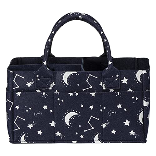 Image of Sammy & Lou Collapsible Constellation Felt Storage Caddy, Divided Design To Keep Diapers, Wipes And Changing Items Organized, Two Handles, 11.5 in x 6 in x 8 in