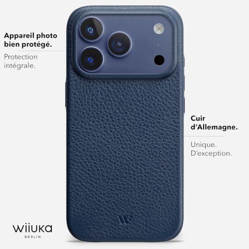 Protection iPhone 17 Pro Max bleu nuit et étui cuir fin WIIUKA