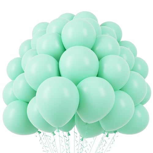 Image of Voircoloria 110pcs Mint Green Balloons 12inch Pastel Green Latex Party Balloons for Baby Shower,Graduation, Wedding, Birthday, New Year, Anniversary Party Decorations
