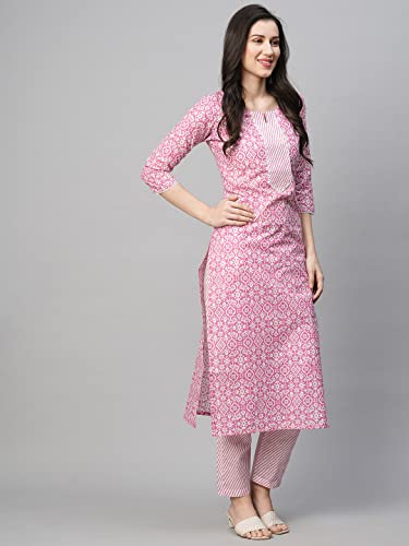 Image of GoSriKi Women's Cotton Blend Printed Straight Kurta With Pant
