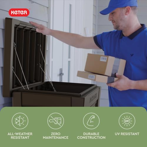 Image of Keter Delivery Box for Porch with Lockable Secure Storage Compartment to Keep Packages Safe, One Size, Brown