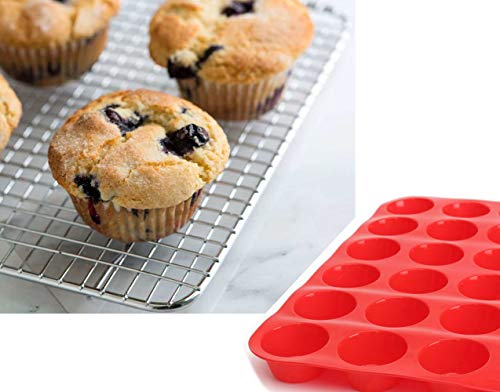 Premium Silicone Mini Muffin & Cupcake Baking Pan Large Non Stick 24 Cup Cookies Molds Bakeware Tin Soap Tray Mould By Meiso (Set Of 2) (Red) #TOP6