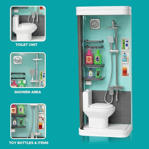 Image of NHR Baby Doll Shower Set with Functional Shower for Kids, Mini Pretend Bathroom Toy Set with Toy Bottles & Accessories, Role Play Learning Toy for Toddlers & Girls (2+ Years)