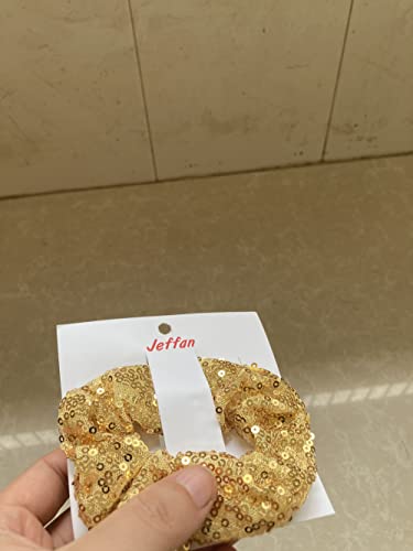 12 Pcs Gold Sequin Scrunchies Bridesmaid Scrunchies Elastics Ponytail Holders Hair Wrist Ties Bands Cloth Scrunchies For Show Gym Dance Party Club Girl Women #TOP6