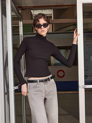 CIDER Turtle Necks Tops for Women Long Sleeve Shirts Mock Neck Solid Basic Tee Slim Fit Soft Base Layer Fall Tops3