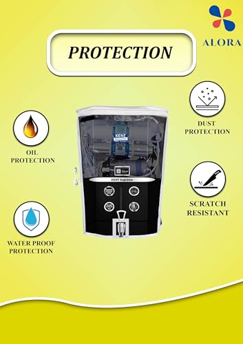 Image of Alora Water Purifier Cover Compatible with Kent Supreme Black - PVC with Transparent Front & White Border | Waterproof & Dustproof and Scratch Resistant. (53.5x39x25.5 cm)