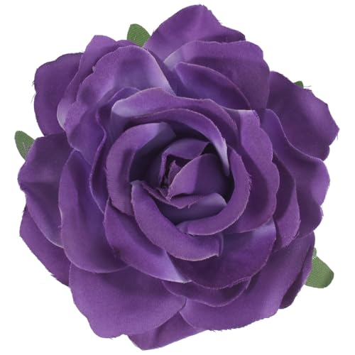 Image of 3.9 inch Purple Rose Flower Hair Clip Brooches for Women | Elegant Flower Rose Hair Clips for Women Fashion | Charming Floral Lapel Pins for Clothes, Flowers Brooch Pin Accessories for Weddings & Parties