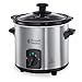 Russell Hobbs Olla de Cocción Lenta Compact Home - Capacidad 2 L, Diseño Compacto, 3 Temperaturas, Cuerpo de Acero Inoxidable, Cazuela Extraíble de Cerámica, Tapa de Cristal, Plata - 25570-56