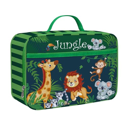 Clastye Insulated Lunch Bag for Kids | Large Portable Lunch Cooler Bag for Girls Boys, Outdoor Picnic, Back to School, Lightweight Lunch Box with Water-Resistant Lining | Green Jungle Lion, Giraffe
