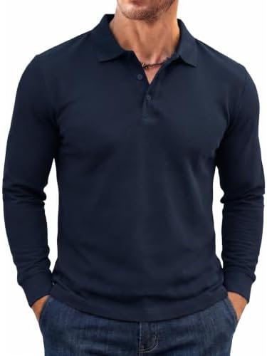 Runcati Men's Long-Sleeved Polo Shirt Men's Polo Tops Sports Polo Shirt, darkblue