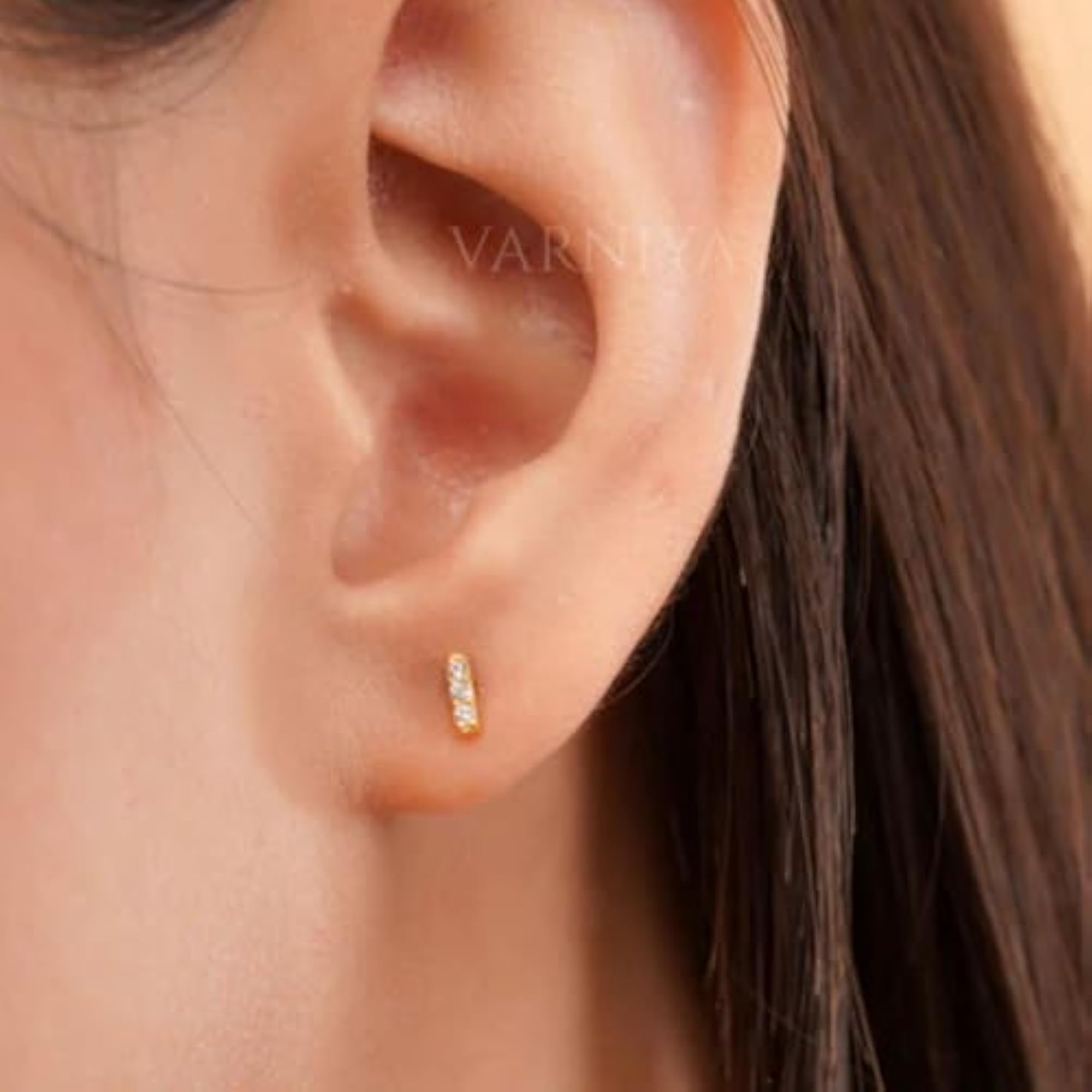 Women's Sparkle Line Studs Earrings, 18K Gold Vermeil Plated