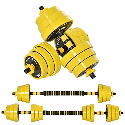 ATTREZZO 2 IN 1: Questo set manubrio palestra è perfetto per il tuo training! Hai a disposizione dischi di diverso peso (fino a un totale di 20 kg) e due barre per trasformare l'attrezzo in un manubrio o in un bilanciere in pochi secondi.