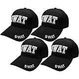 Freedom Farms SWAT Hat Baseball Cap - White Embroidery SWAT Front & Bill - Hook & Loop Adjustable Size (US, Alpha, One Size, 4 Hats)