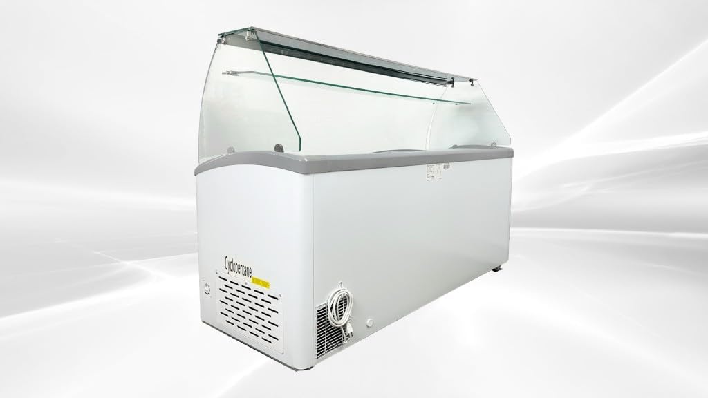 Gelato Freezer Display Case Dipping Cabinet Pan Ice cream showcase Curved Clear Glass 72"