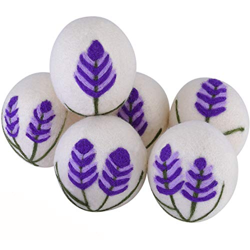 6 French Lavender Wool Dryer Balls for Laundry - Reusable,Baby-Safe & Organic Fabric