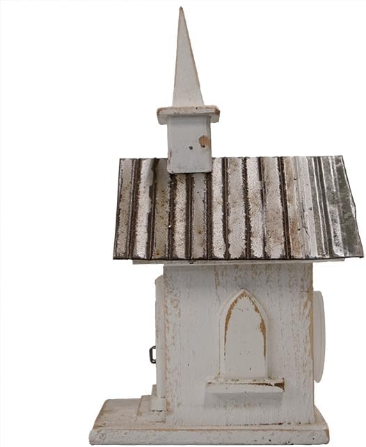 Nature Creations Country Chapel Bird House, White – Handcrafted Reclaimed Wood Nesting Box with 1.125 in Entry for Wrens & Chickadees, Rustic Outdoor Birdhouse