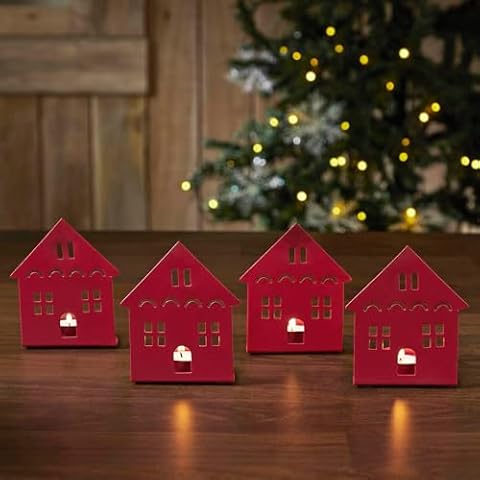 Set of 4 Barn Red Tealight Holders Cover