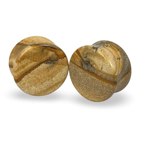 Mystic Metals Body Jewelry Pair of Picture Jasper Stone Double Flare Plugs (STN-668)