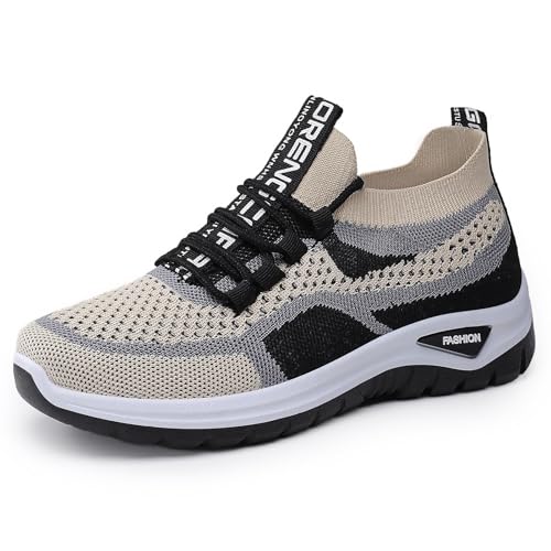 Zapatillas de meter para mujer, ajuste ancho, antideslizantes, ortopédicas, de malla, con soporte de arco, suela suave, atléticas, informales, transpirables, ligeras, cómodas, Black, 37 EU