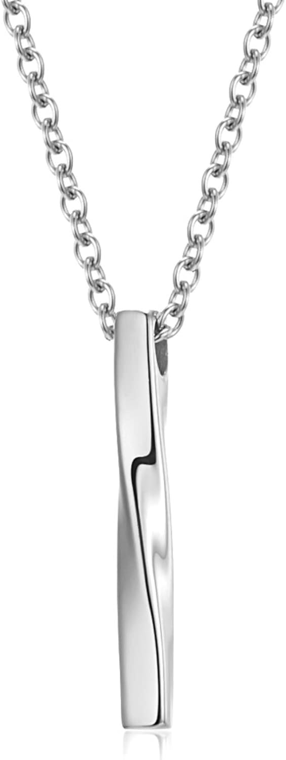 Stainless Steel Twisted Cube Pendant Necklace for Men Women with Chain