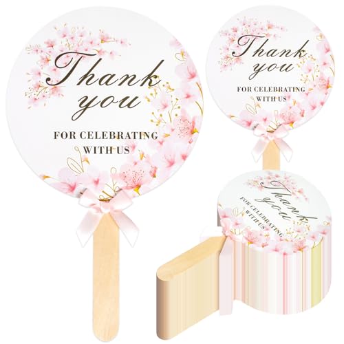 20pcs Wedding Fans for Guests Bulk, Decorative Wedding Favors Paper Hand Fans with Wood Handle Thank You for Celebrating with Us for Bridal Shower Ceremony Party Decor Appreciation Gift (Pink)