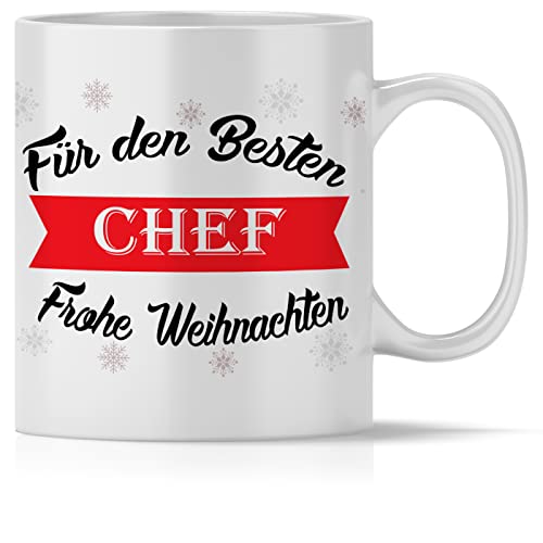 OWLBOOK® Bester Chef Frohe Weihnachten Tasse mit Spruch Geschenke Geschenkideen zu Weihnachten Keramik 300 ml