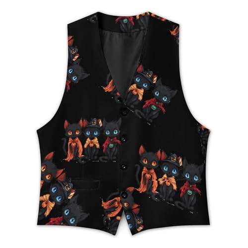 Halloween-cat Mens Slim Fit Suit Vest Dress Waistcoat Casual Business Vest3