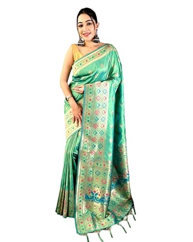 Pandadi Saree Soft Banarasi Lichi Silk Teal Saree Patola Style Multicolour Minakari Weaving with Designer Pall