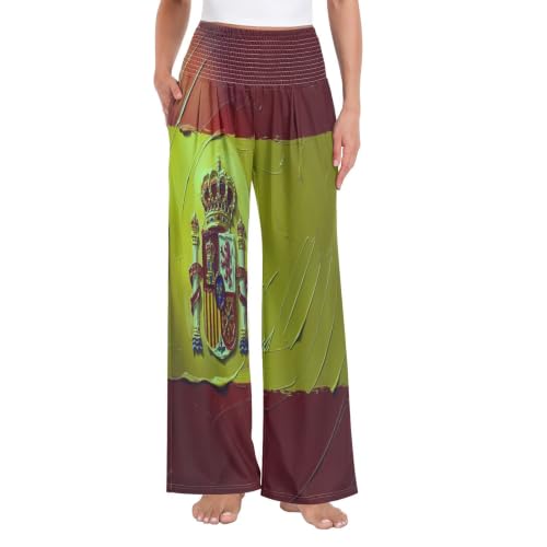 Pantalon palazzo femme rouge léger été motif drapeau espagnol doux