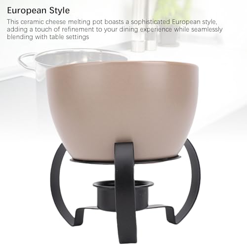 Cheese Fondue Pot Set, Ceramic Butter Melting Pot with Detachable Metal Stand and 4 Forks, Pratical Chocolate Melter for Home Kitchen (grey) - Thumbnail 6