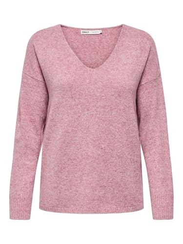 ONLY Damen Strickpullover V-Ausschnitt Sweater Onlrica Life L/S V-Neck Pullo KNT Noos 15224360 ,Heather Rose ,M – Ansicht 1