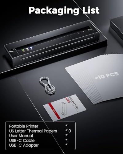 TATTMUSE Thermodrucker A4 Unterstützt das Format A4/A5/B5, Bluetooth Mobiler Drucker, Lernen, Tragbarer Drucker Kompatibel mit Phone, Monochromer Reisedrucker Nur Thermopapie