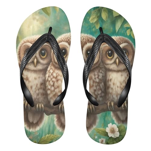 Burbuja Owls Flip Flops for Women Men, Soft Thong Sandals Rubber Slippers for Pool Beach Essentials