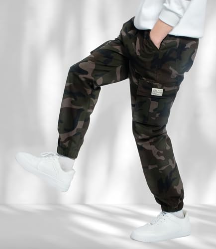 Image of TLAENSON Boys Cargo Joggers Pants Elastic Waist Casual Jogging Trousers Bottom for Kids 6-16 Years