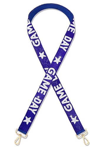 Image of Beaded Game Day Purse Strap Replacement White Blue Football Purse Strap Crossbody Bag Straps Game Day Outfits Accessories (Blue White)