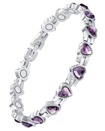 Jecanori Lymphatic Drainage Magnetic Bracelet for Women,Titanium Steel Magnetic Wristbands with Gorgeous Sparkling Love Heart Shape Cubic Zirconia Costume,Brazaletes with Removal Tool&Gift Box
