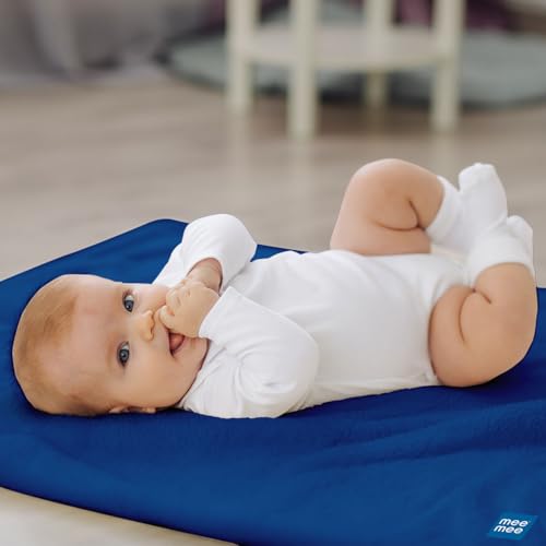 Image of Mee Mee Reusable Water Proof Cotton Bed Protector Sheet /Extra Absorbent Mat /Dry Sheets /Urine Sheet /Dry Mat Pack of 2 (70CmX100Cm) (Medium, Navy Blue)