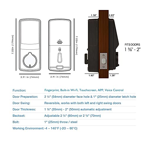 Lockly PGD728WVB Secure Pro, WiFi Smart Lock DeadBolt, Fingerprint Lock Front Door with Patented Keypad, Alexa and Google Assistant Compatible, Venetian Bronze - Thumbnail 6