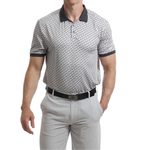 Image of Under Par Men's Golf Polo Breathable Moisture Wicking Quick Dry Stretch Short Sleeve Geometric Print Golf Polo Shirt, 2394 - Grey, XL