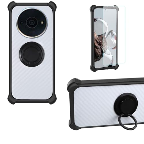jioeuinly Case Compatible for Poco C61 Phone Case Cover PC backplane + Silicone Soft Frame Cover [360 Metal Ring, Magnetic Car Mount] CSKB-HEI