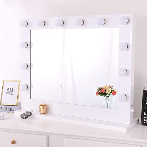 Chende Hollywood Vanity Mirror With Lights, Large Led Makeup Mirror For Wall, Replaceable Bulbs And Gloss Metal Frame, Outlet Included, 31.5 X 25.6 Inches (White) #TOP1