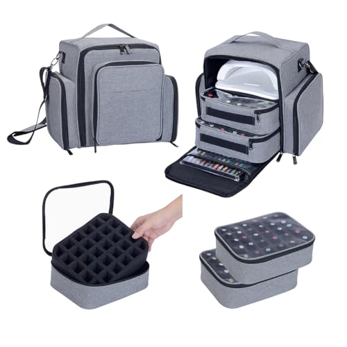 UOZL Nail Polish Organizer Case Hold 60 Bottles with 2 Detachable Bag,Grey