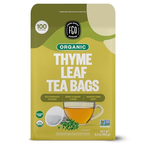 FGO Organic Thyme Leaf Tea, 100 Count, Eco-Conscious Tea Bags, Caffeine Free, Resealable Bag, Packaging May Vary (Pack of 1)