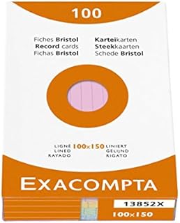 Exacompta - Ref 13300B - Bristol Record Card (Pack of 100) - A7 in Size, 205gsm Card, Compatible with Printers - Suitable for Exam Revision & Notes - White