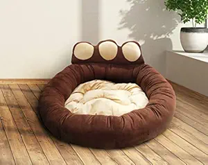 Mellifluous Luxurious Paw Shape Dual Colour Pet Bed for Dogs & Cats (L, Brown-Cream)