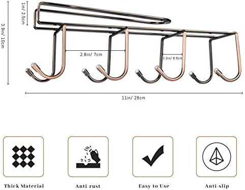 Coffee Mug Holder, TANOSAN Durable Under Cabinet Cup Coffee Mug Holder for Kitchen, 8 Hooks Cup Rack Under Shelf - Fit for The Cabinet 1" or Less