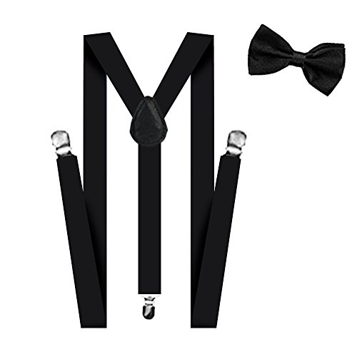 Suspenders For Men and Women, Adjustable Suspenders, Bow Tie Set, Solid Color Y Shape (Black)