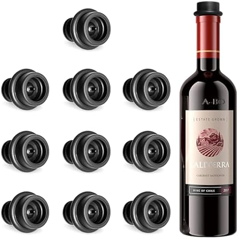 10 Pieces Wine Stoppers, Reusable Food Grade Silicone Wine Bottle Stopper Leak Proof, Wine Corks Fit Almost Any Wine Bottles, Bottle Stoppers Keep Wine Fresher for Longer Cover