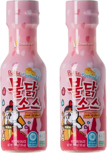 Pack of 2 Buldak Carbonara Hot Chicken Flavor Sauce Pink Bottle Korean Chili Sauce 200g Halal Certified